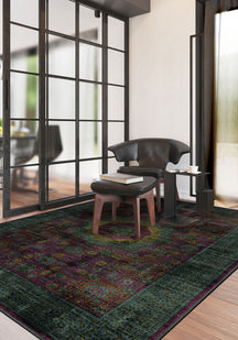 Teal and purple Mamluk rug for living room.