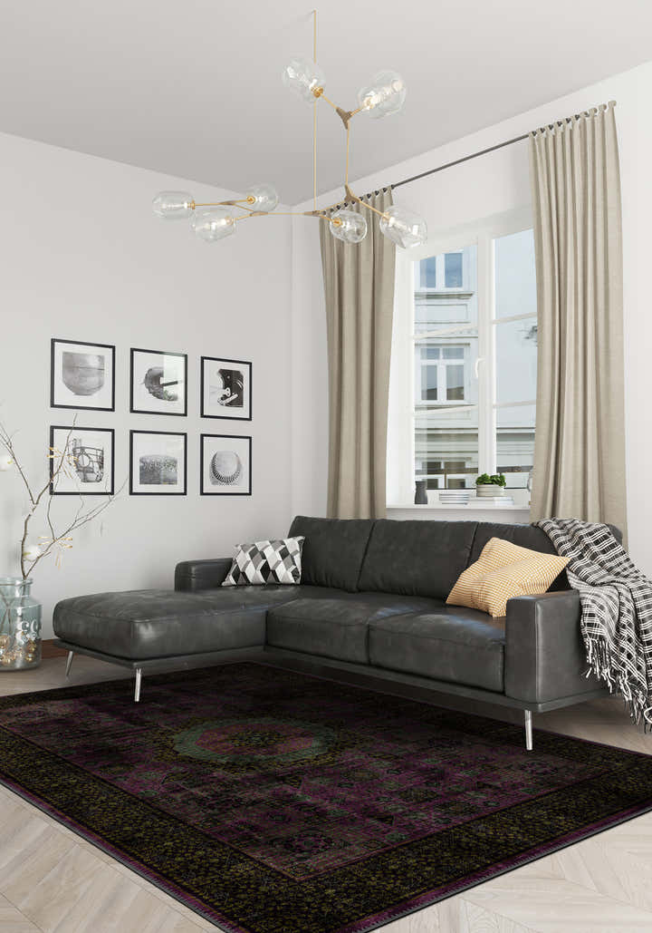 Purple vintage rug for living room.