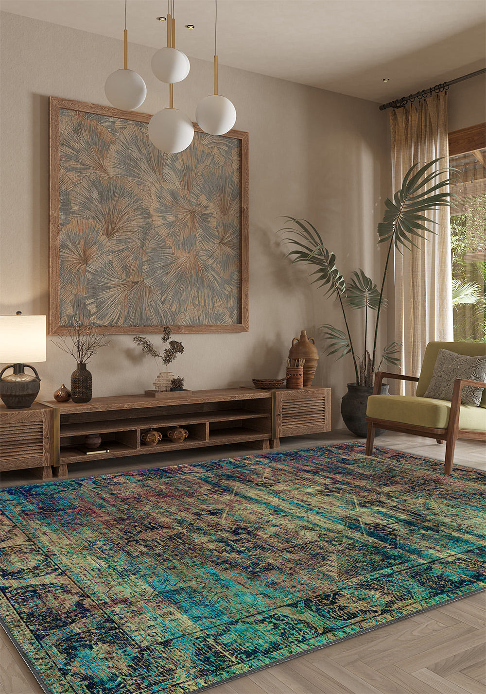 Aeron Teal Industrial Rug