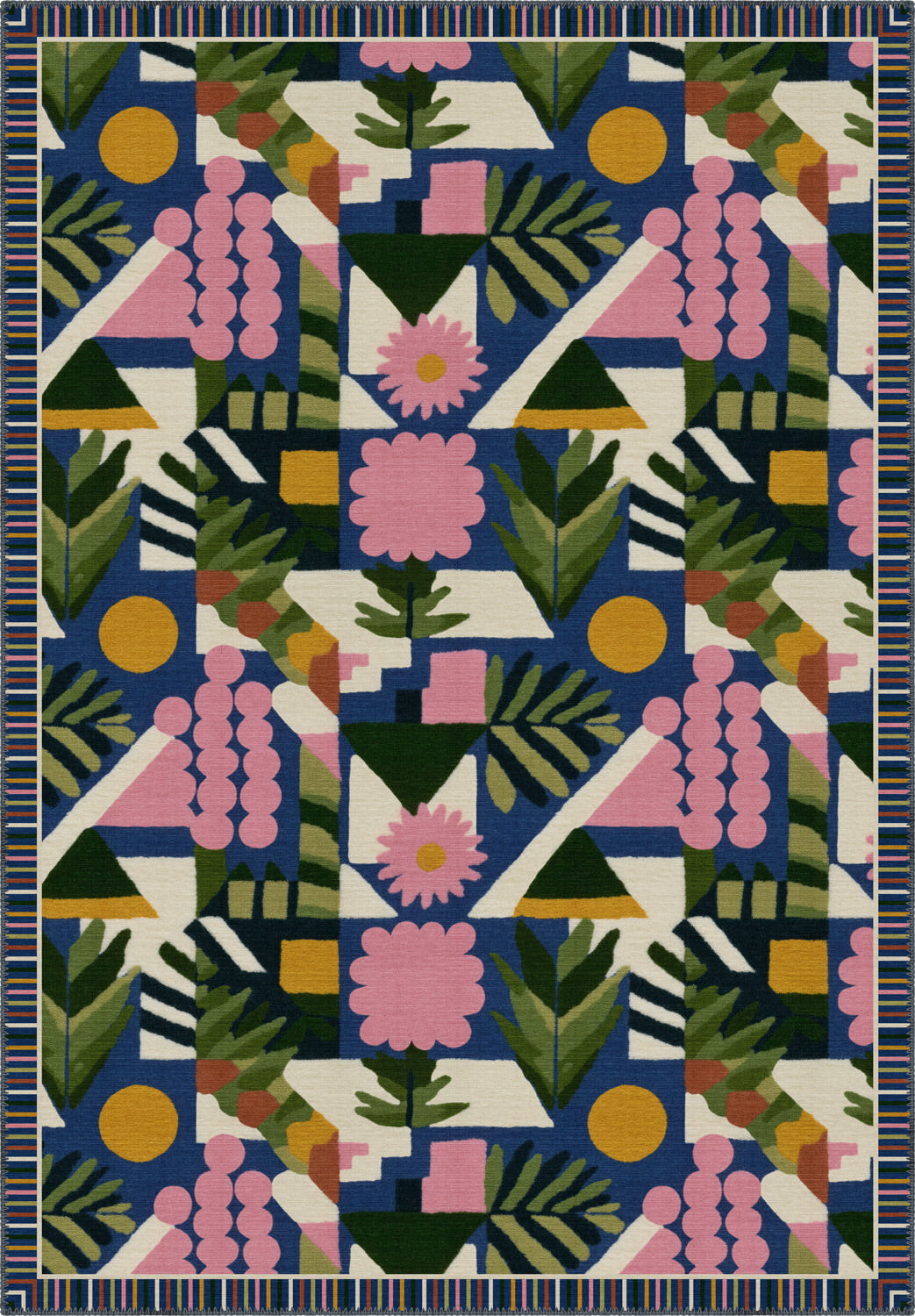 Colorful Bauhaus rug in midcentury style.