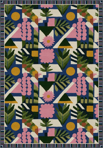 Colorful Bauhaus rug in midcentury style.