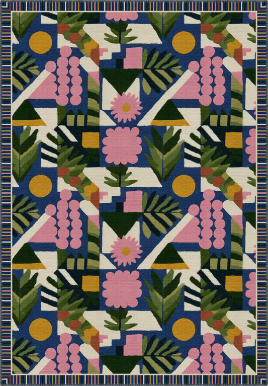 Colorful Bauhaus rug in midcentury style.