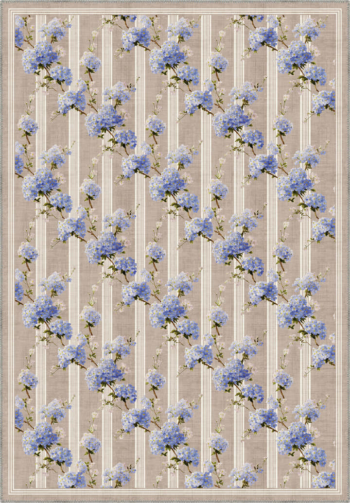 Romantic floral rug with hydrangeas.