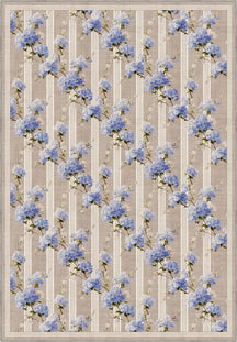 Romantic floral rug with hydrangeas.