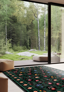 Botanical kilim rug for living room.
