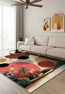 Geometric tropical rug for living room.