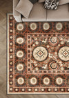 Brown ethnic rug for living room.