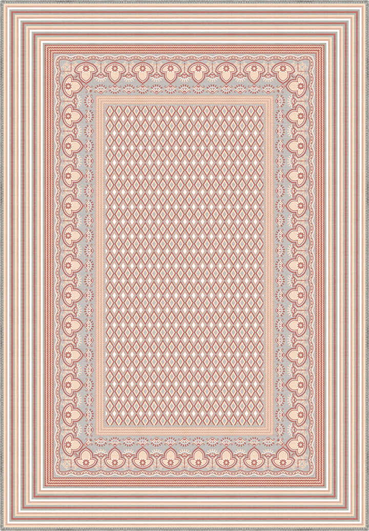 Geometric pink rug for nursery.