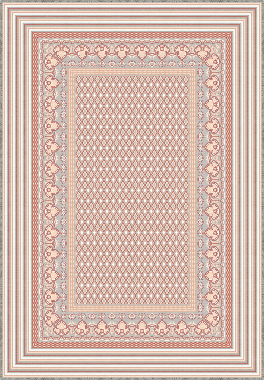 Geometric pink rug for nursery.