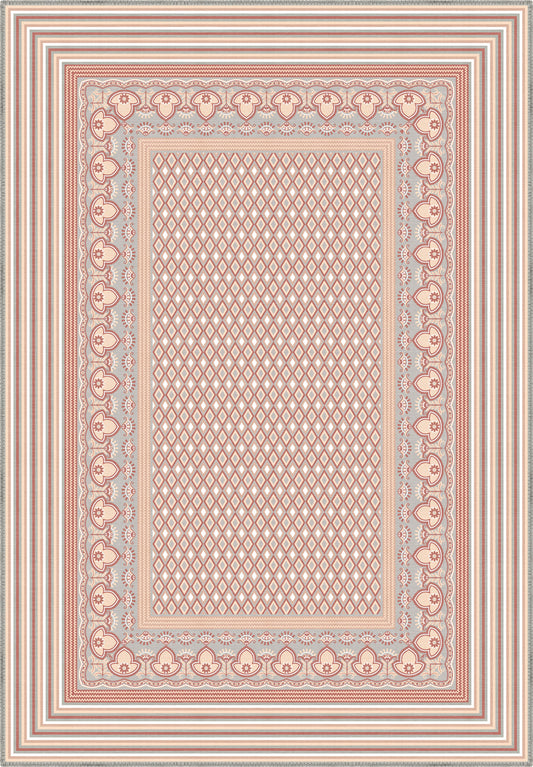 Geometric pink rug for nursery.