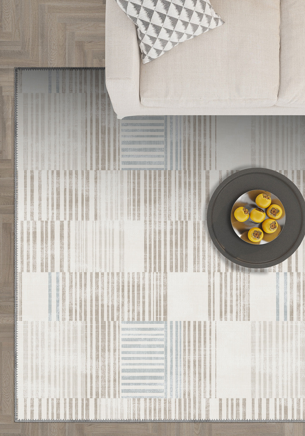 Ivory scandinavian rug for living room.