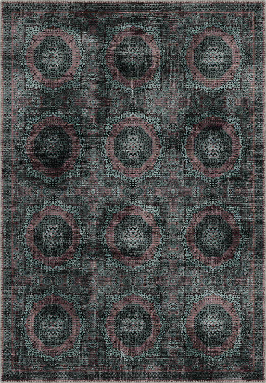 Deep teal Persian vintage rug for living room.