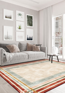Colorful striped rug for living room.