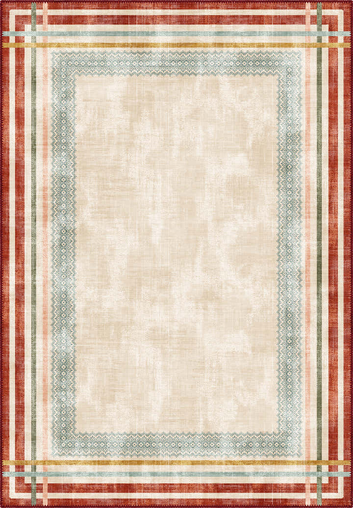 Colorful cream rug for living room.