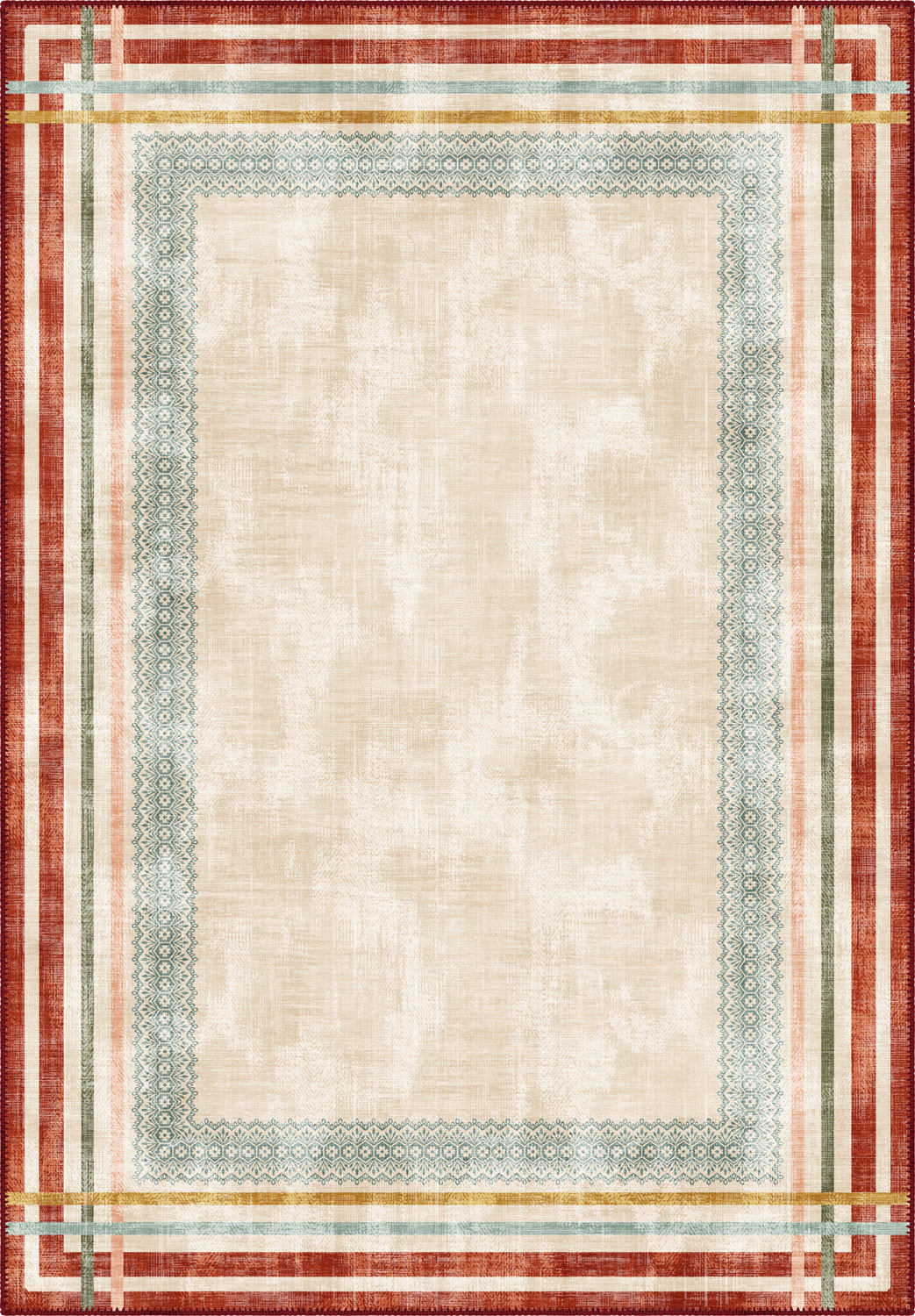 Colorful cream rug for living room.