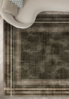 Distressed brown rug for living room.