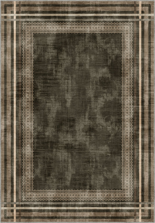 Brown eclectic rug for living room.