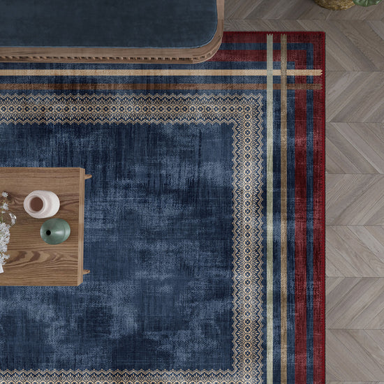 Navy eclectic rug for living room.