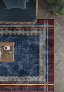 Navy eclectic rug for living room.