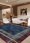 Modern navy rug for living room.