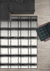 Black and white striped rug for living room.