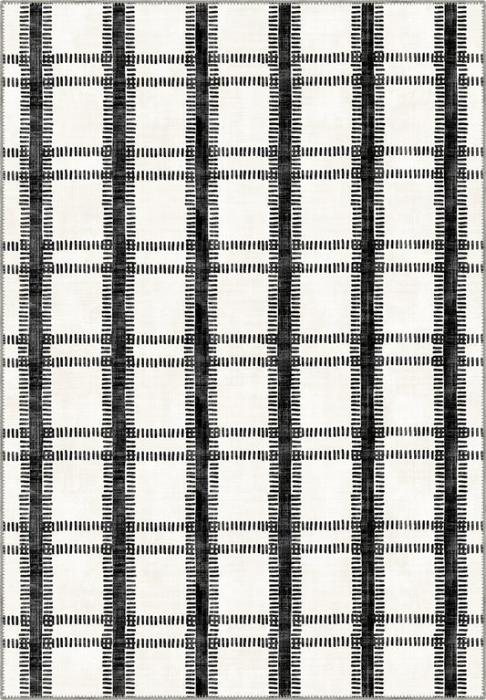 Black and white striped rug