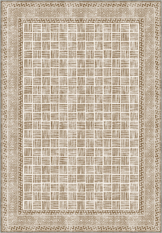 Geometric rug in sand, beige and brown tones