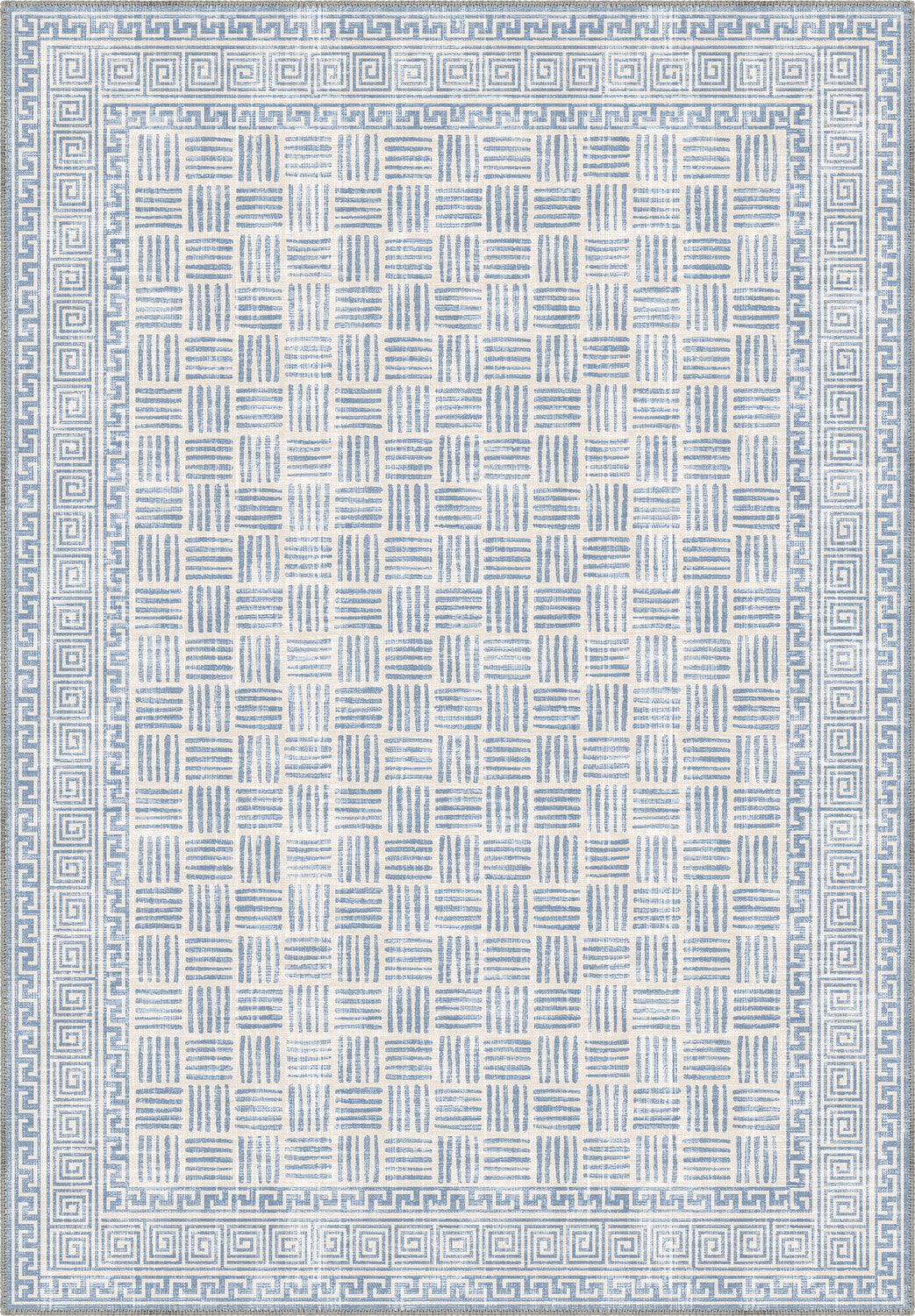 Geometric light blue rug for living room.