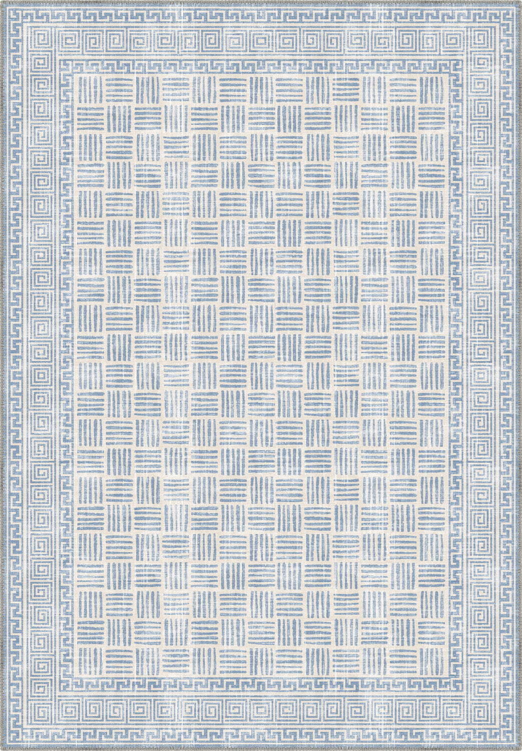 Geometric light blue rug for living room.