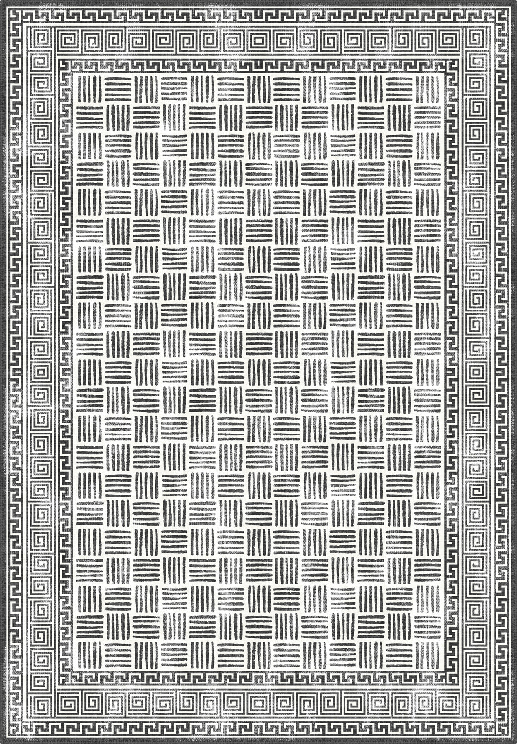 Black and white geometric rug.