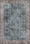 Navy rug with intricate pattern.