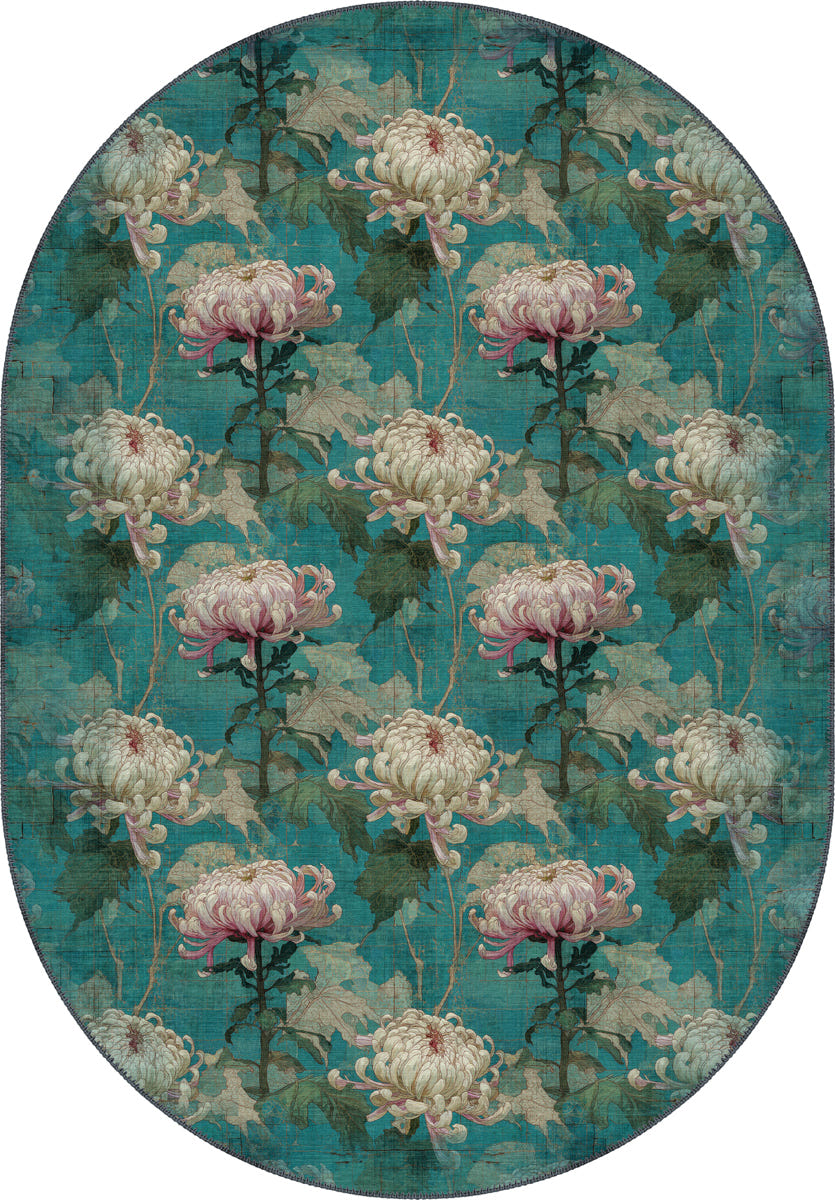 Chryselle Teal Chrysanthemum Rug
