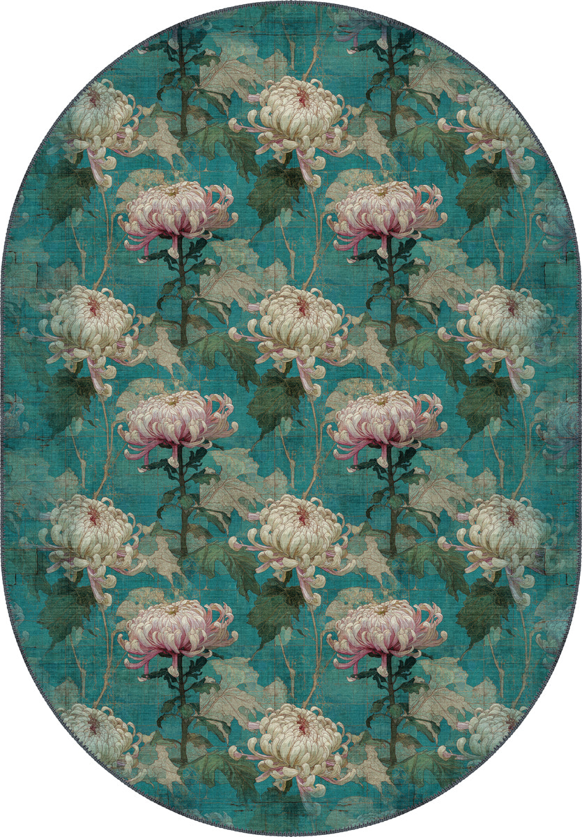 Chryselle Teal Chrysanthemum Rug