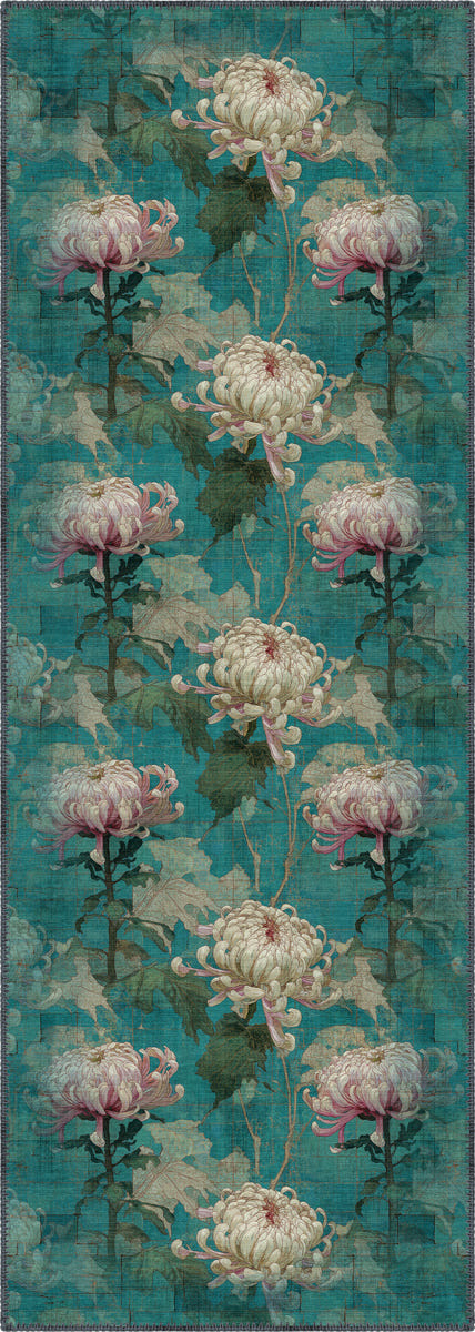 Chryselle Teal Chrysanthemum Rug