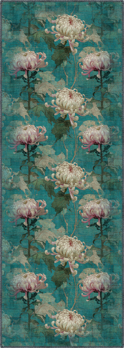 Chryselle Teal Chrysanthemum Rug